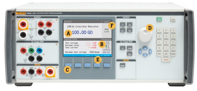 5322A Electrical Tester Calibrator Front Panel with Callouts 5322A